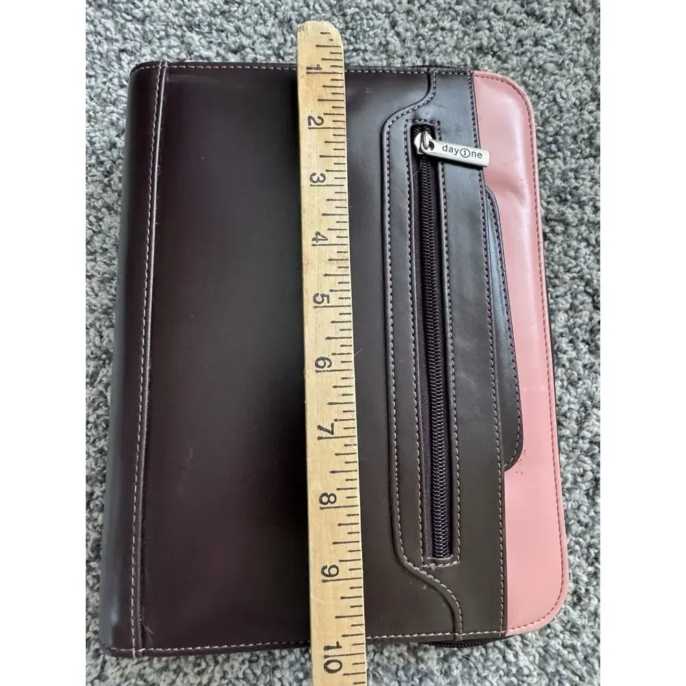 Franklin Covey Day One Zip Planner Binder W/ Handles Brown Pink Purse Organizer
